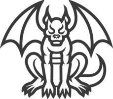 A black and white drawing of a bat with wings vector
