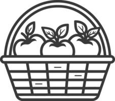 Basket with apples and leaves icon illustration vector