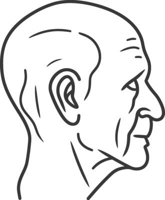 An outline drawing of a man's head