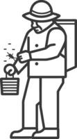 A man with a bucket and a hat is holding a stick vector