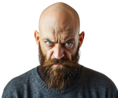 A bald man with a beard and a serious expression png