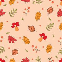 Fall leaves with Autumn mushroom Seamless pattern vector