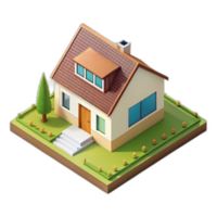 A small house with a tree and a tree in front of it png