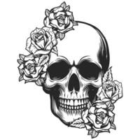 Skull and Rose, silhouette graphics, black, graphics vector