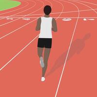 A black man running on a track. Rear view of running track vector