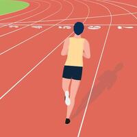 A man running on a track. Rear view of running track vector