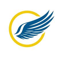 A dynamic wing symbol with a yellow circle representing speed and freedom, suitable for various design applications vector