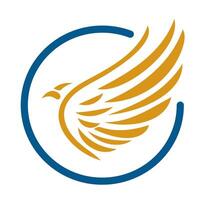 Stylized golden bird wing logo design featuring a circular outline, suitable for branding and creative projects vector