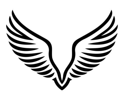 Stylized black wing design representing freedom and flight, suitable for tattoo or graphic art, on a white background