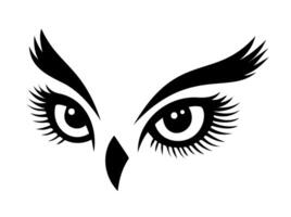 A striking black and white illustration of an owl's eyes featuring intricate details and bold lines, emphasizing the beauty of this nocturnal creature vector