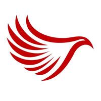Stylized red wing design symbolizing freedom and inspiration, positioned against a white background vector