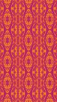 Seamless pattern geometric shapes. Abstract motifs. Symmetrical design. Bright and vibrant colors. Ethnic-inspired pattern. Shades of orange and pink. Intricate details. Repeating pattern. vector