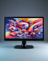 A computer monitor with colorful abstract design psd