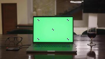 Role of green screens in modern production laptop with green chroma key screen digital content. Green screen basics for content creator laptop displaying green screen chroma key technology. video