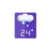 A purple weather icon with a cloud and rain vector