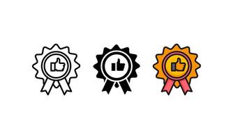 Three different colored badges with thumbs up and thumbs down vector