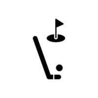 Golf hole with a flag on the ground depicting a golfer hitting a golf ball,icon isolated white background vector