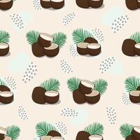 Light coconut seamless pattern with memphis style abstract shapes, colorful endless background vector
