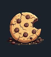 a cookie with chocolate chips and a half eaten cookie with a hole in the middle. vector