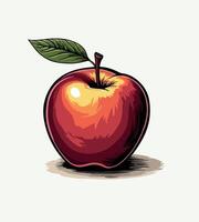an apple with a leaf on it and a drawing of a leaf vector