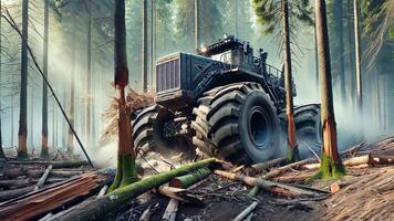 A Powerful Logging Machine Operates Effectively in a Dense Forest video