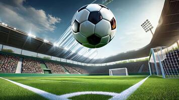 en dynamisk scen av en spännande fotboll spel terar en flygande boll video