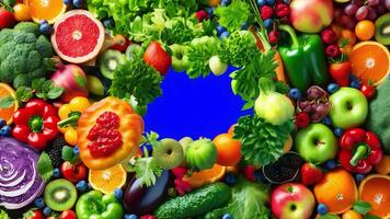 Transition with fruits and vegetables on chroma key video