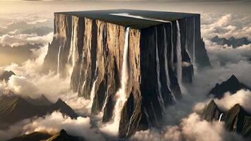 The Majestic Floating Cliff Surrounded by Cascading Waterfalls video