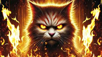 A Fierce Cat with a Fiery Aura and an Intense Gaze that Captivates Anyone Who Looks at It video
