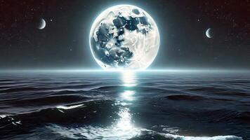 A Stunning Celestial Ocean View Featuring a Beautiful Moonlit Reflection Across the Water video
