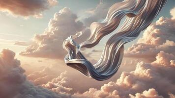Flowing Fabric Floating Through Dreamy Clouds video