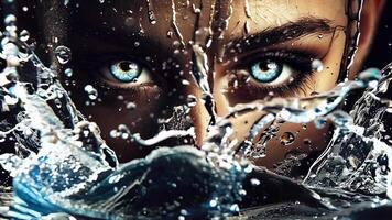 The Captivating Eyes Displayed in Water Splashes Create a Stunning Visual Experience video