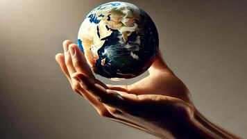 Hands Holding the Earth Globe as a Symbol Representing Care for Our Planet and Environment video