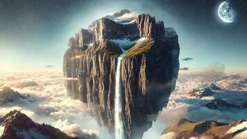 Experience the Majestic Floating Island featuring a mesmerizing Waterfall video