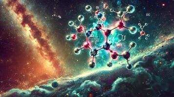 molecular estructura flotante en el cósmico vacío video