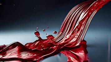 A rich red fluid flows elegantly on a reflective surface, creating a stunning visual video