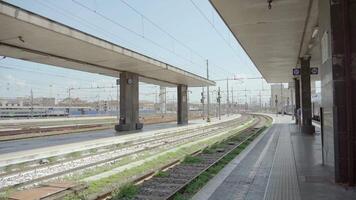 Rome Termini train station with railroads and platforms video