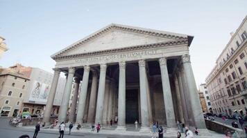 Ancient Pantheon with large white columns in center of Rome video