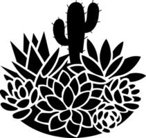 A black and white silhouette of a cactus and succulents vector
