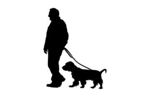 Man Walking with Dog Silhouette isolated on a white background vector