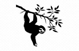Sloth Hanging on Tree Branch Silhouette vector