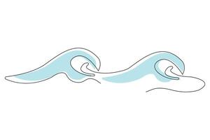 Continuous single line drawing of waves. Ocean wave line art in doodle style. vector