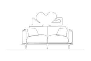 Modern sofa continuous one-line art drawing. Couch outline illustration. vector