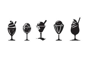 Glass of ice cream silhouette. Different types of glass with ice-cream. vector