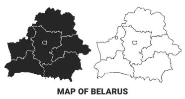 Black map of Belarus country with borders of regions vector