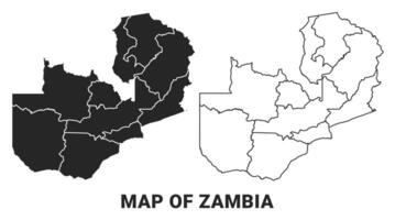 Black map of Zambia country with borders of regions vector