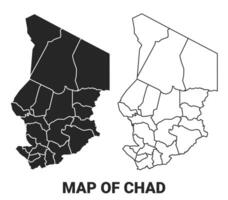 Black map of Chad country with borders of regions vector