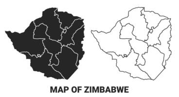 Black map of Zimbabwe country with borders of regions vector