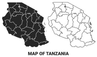 Black map of Tanzania country with borders of regions vector