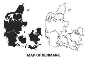 Black map of Denmark country with borders of regions vector